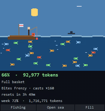 Fishing theme: fish accumulate as tokens are spent
