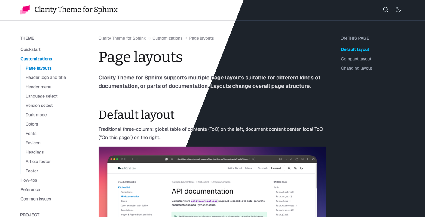 Clarity Sphinx theme preview