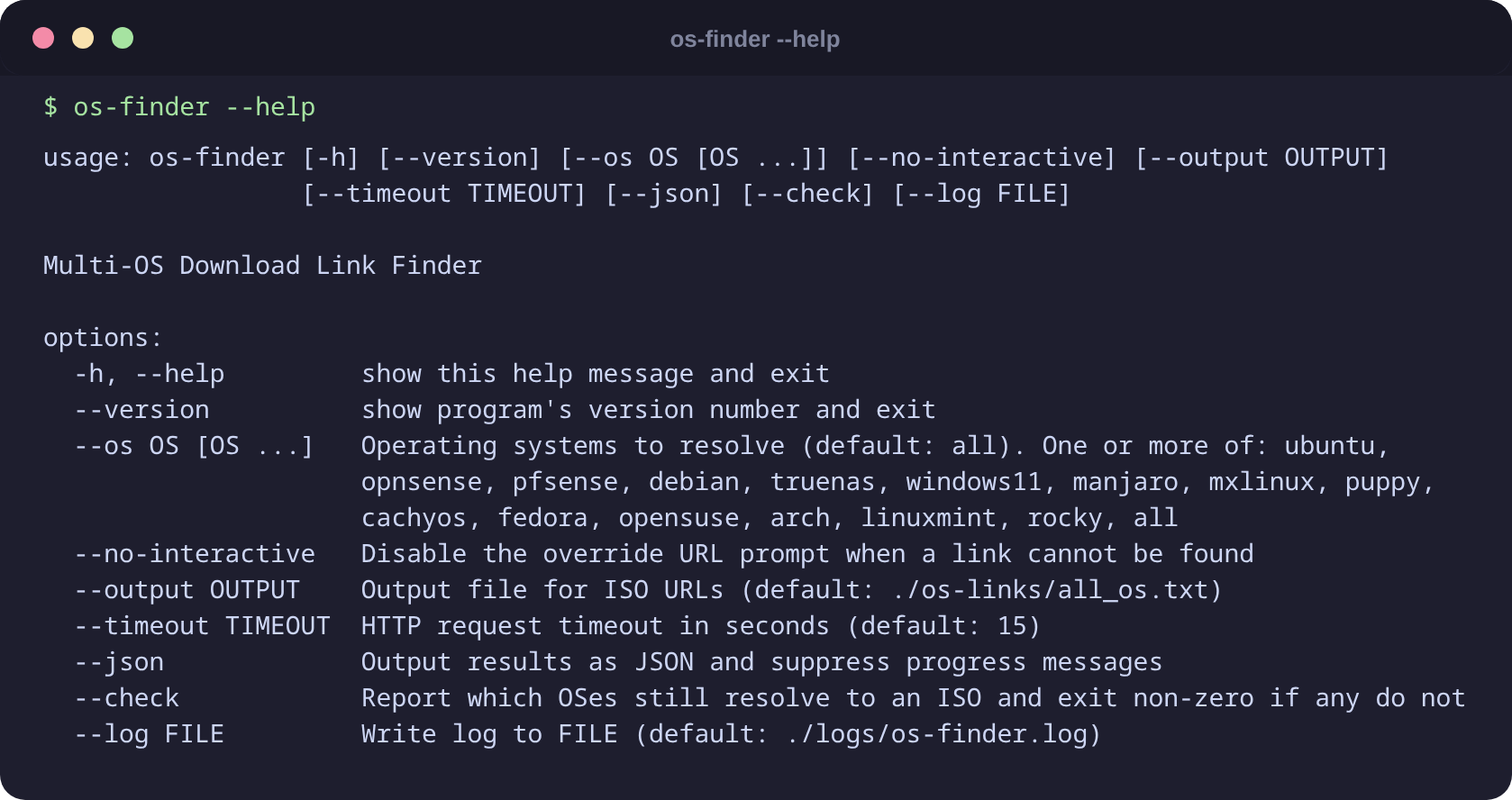os-finder command help
