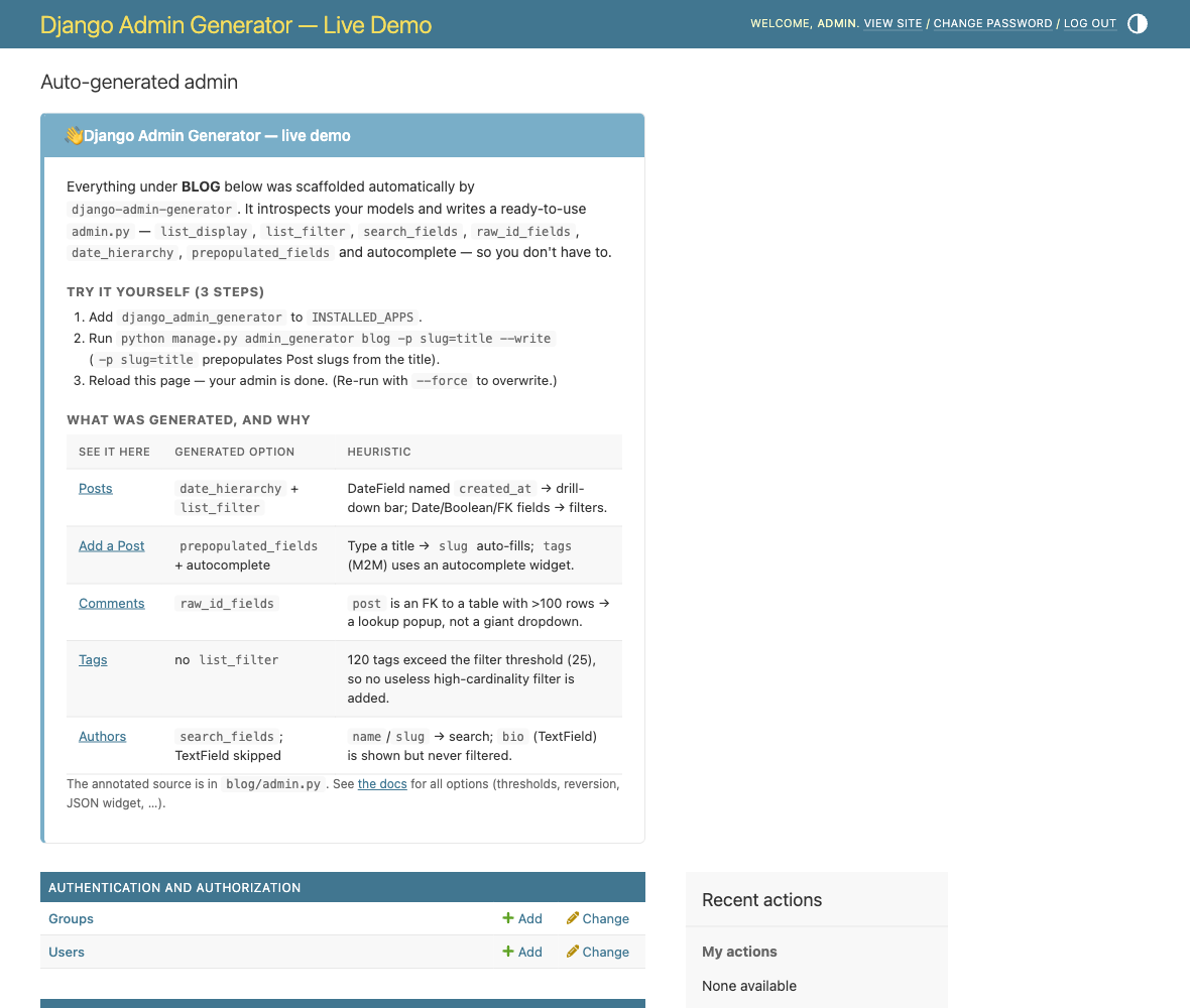 Self-documenting demo index