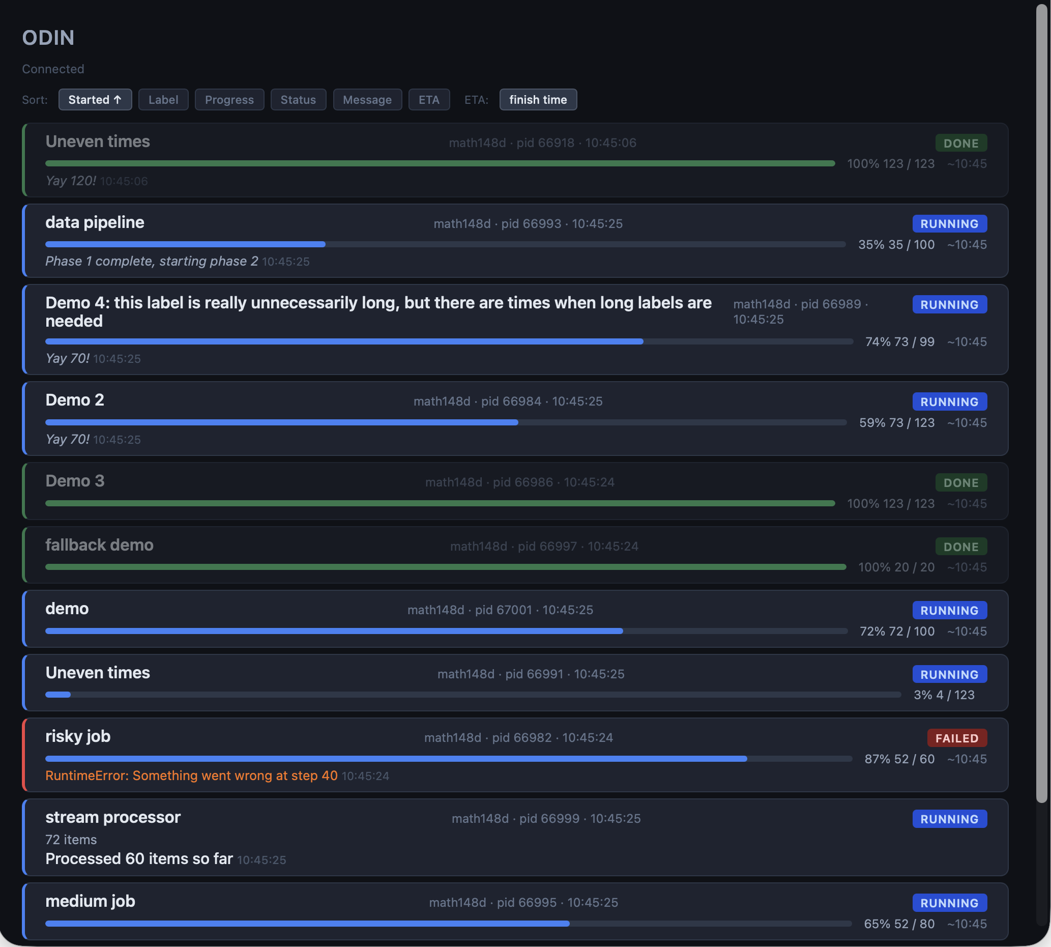 Browser dashboard