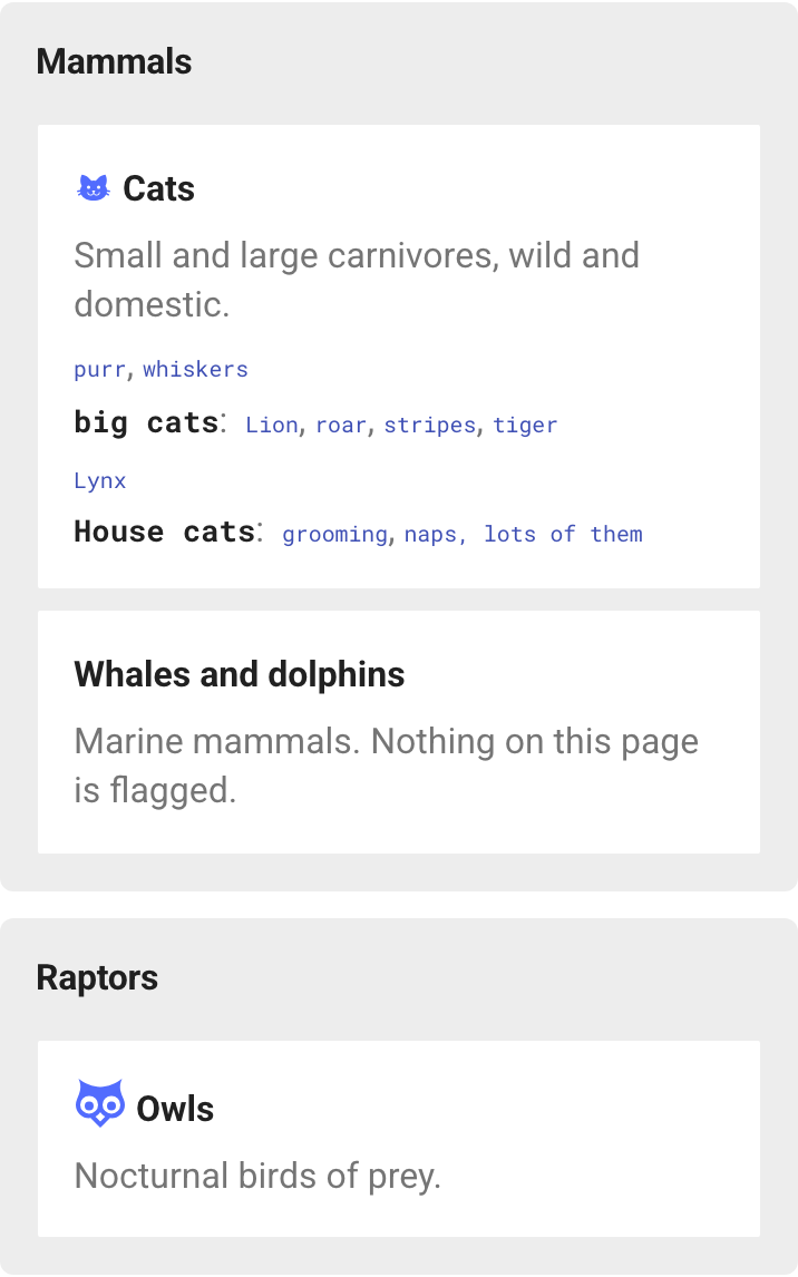 The cheatsheet on a phone-width screen, cards stacked in one column