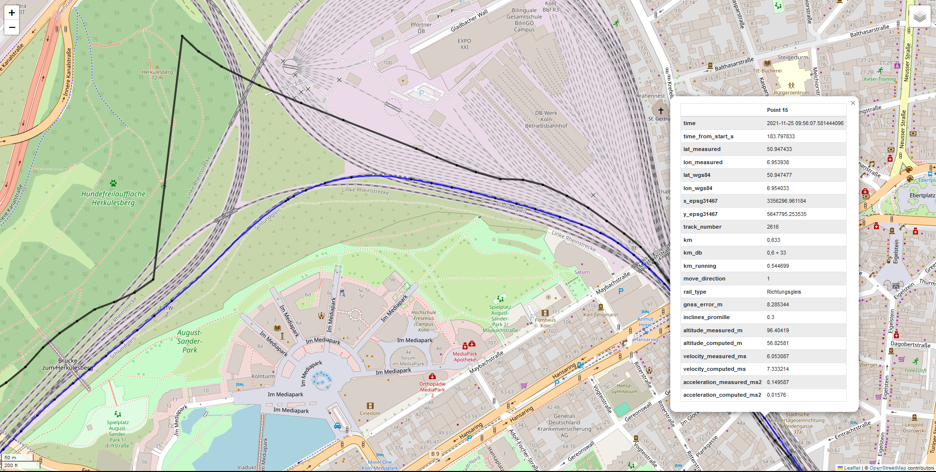 Example of map matching result