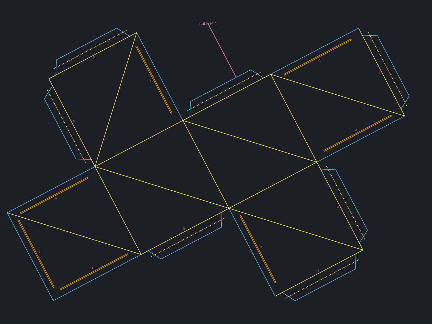 A cube net cut with the tongue joint