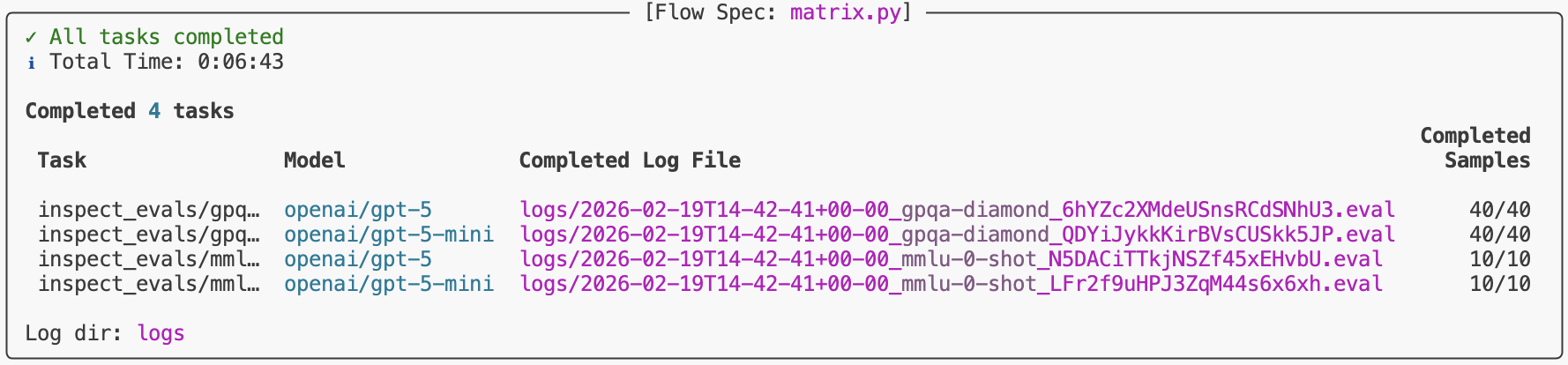 Log path printed in terminal