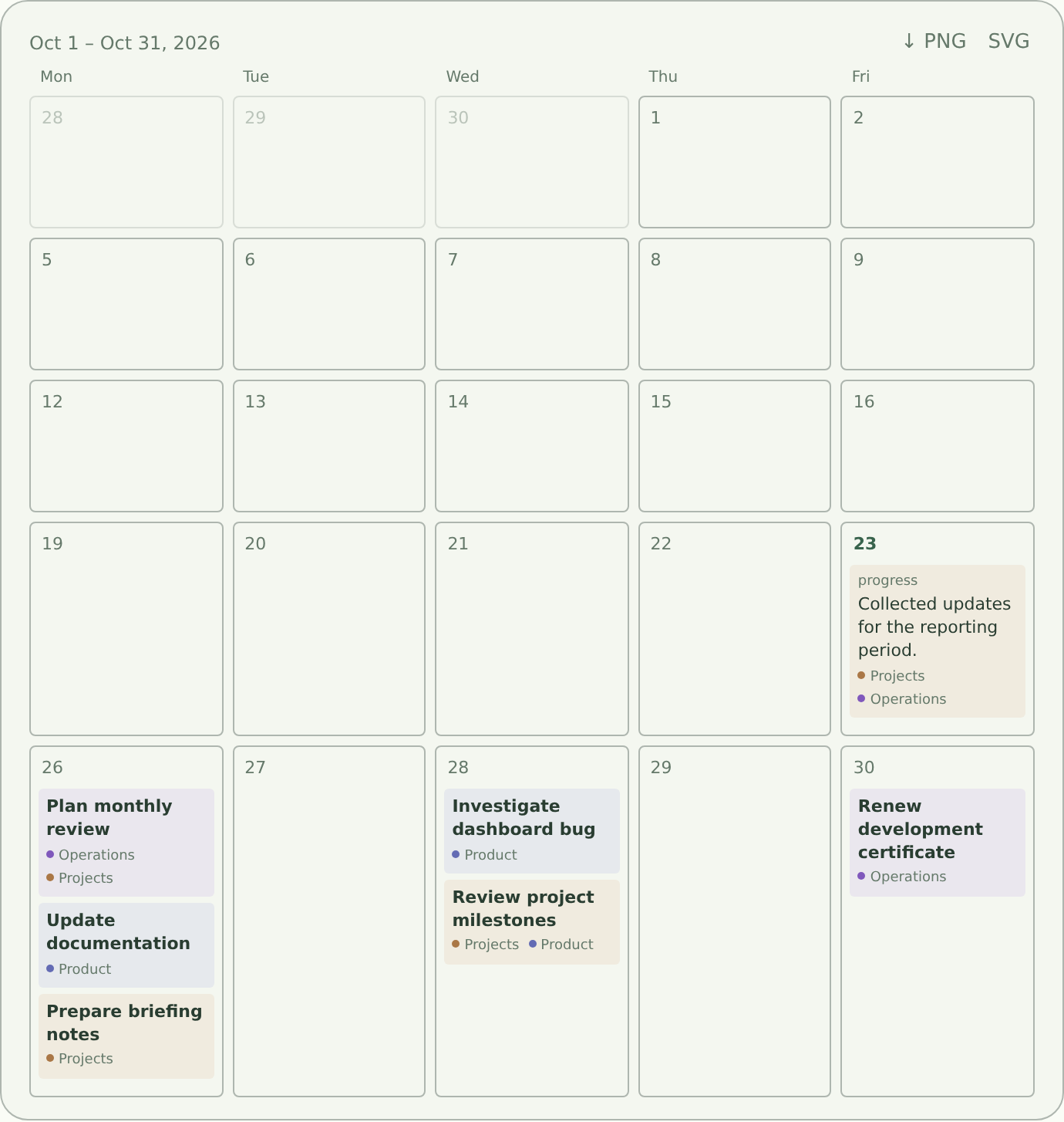 Month calendar inside chat