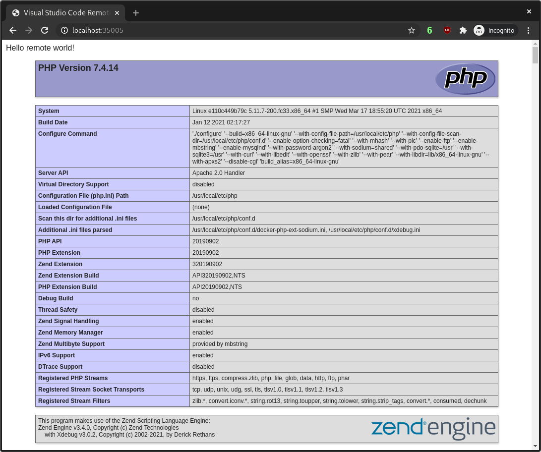 Showing index.php in the browser