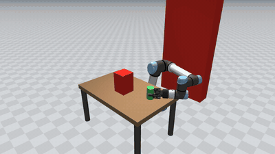 UR5e carrying a can upright over a box
