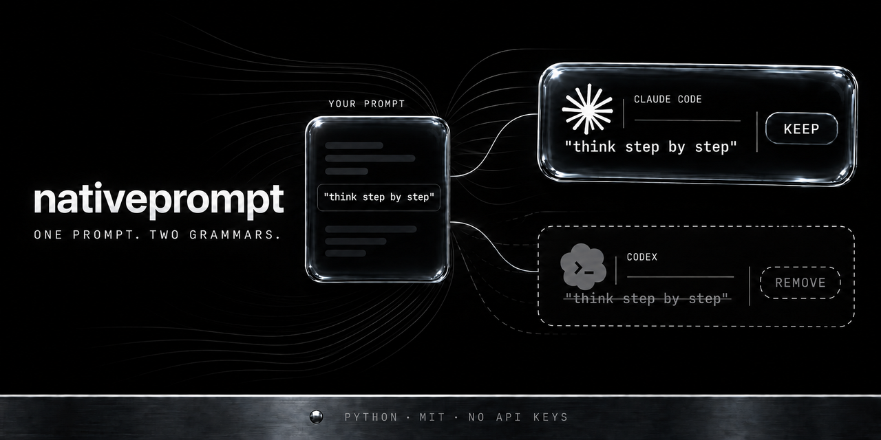 nativeprompt: one phrase, two verdicts. Claude Code keeps it, Codex removes it