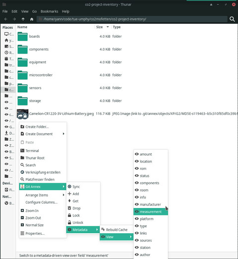 Git Annex Thunar context menu