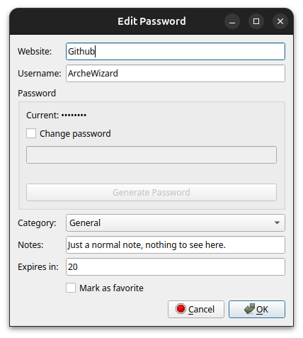 Editing a Password