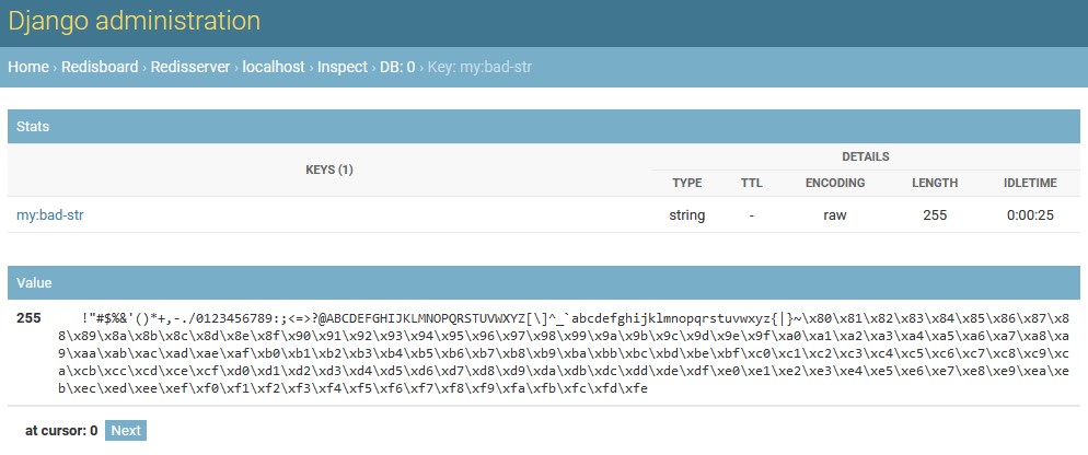 Screenshot of inspecting a binary string