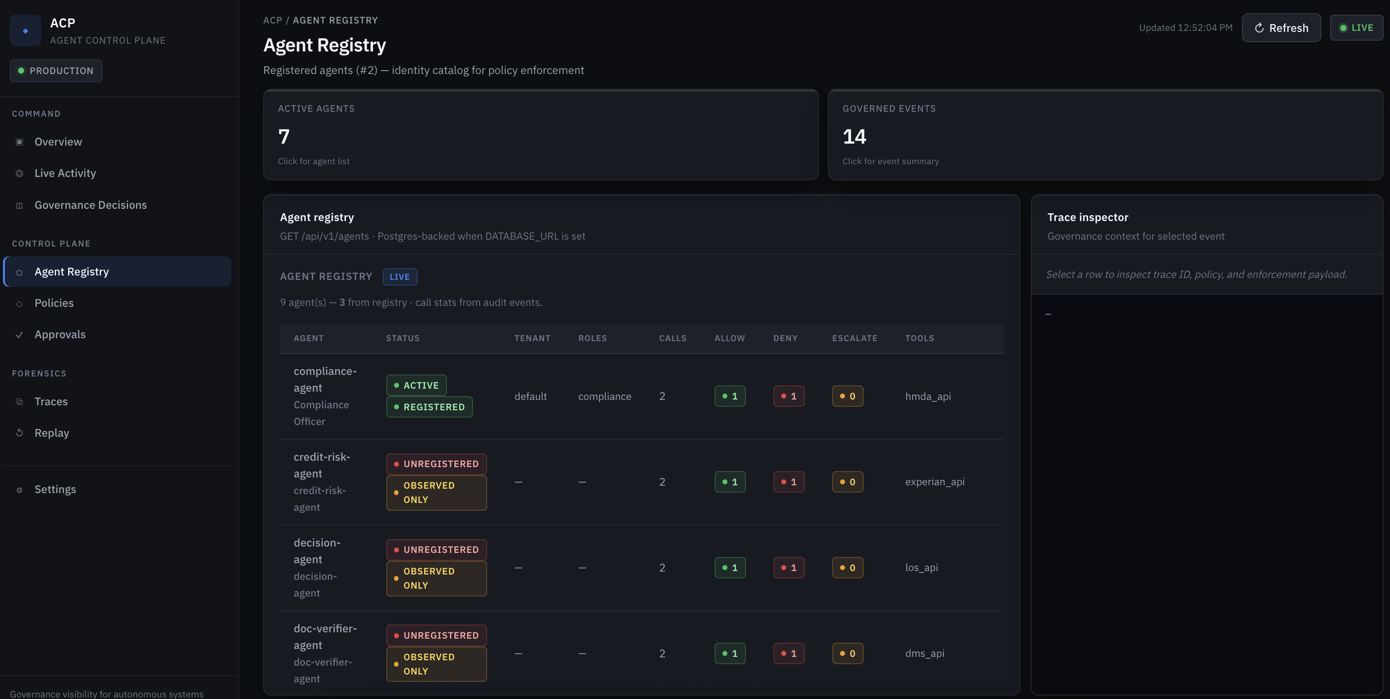 Agent registry — identity catalog for policy enforcement