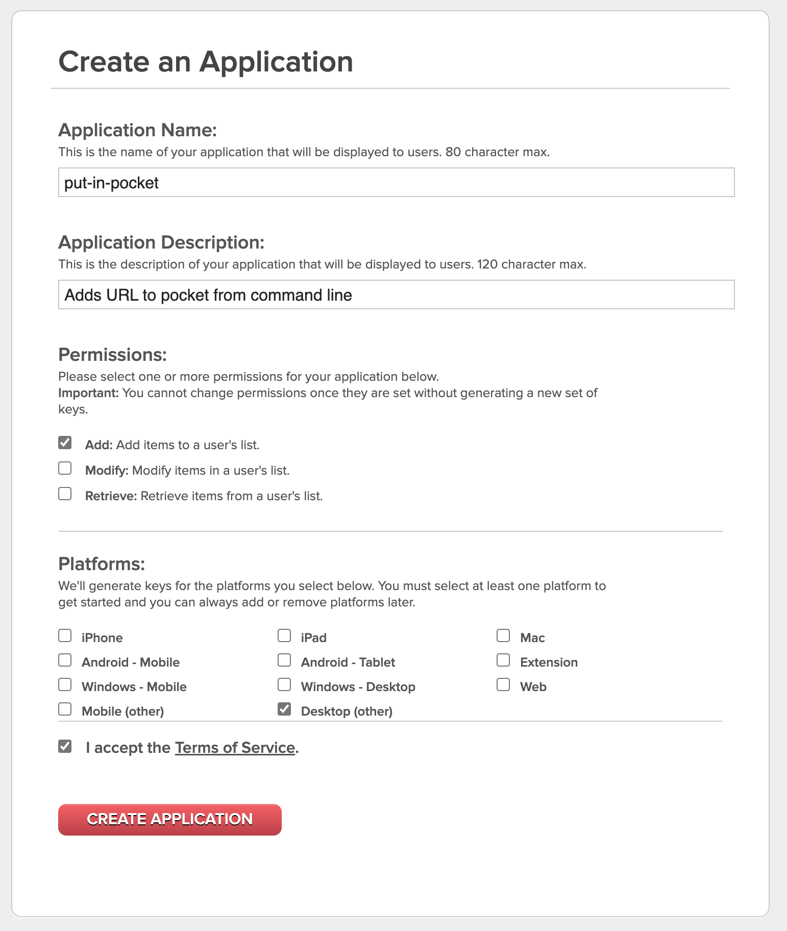 The new Pocket app configuration page