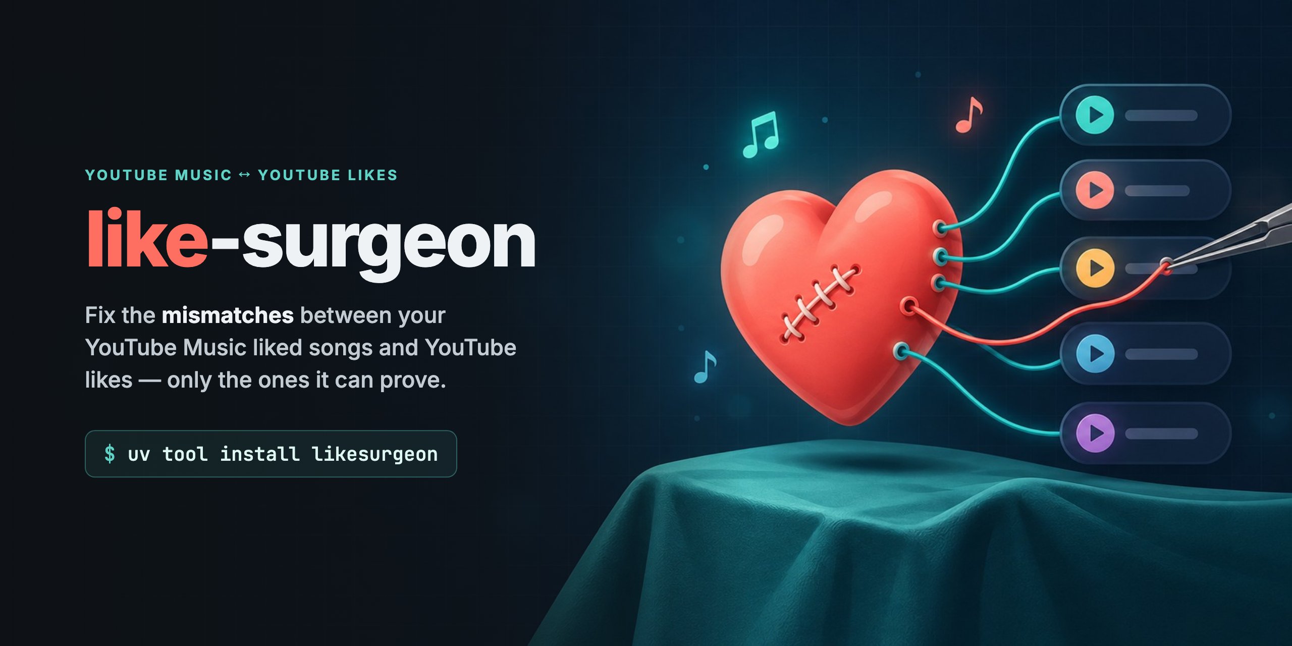 like-surgeon: back up your YouTube Music liked songs, find relinked, duplicate and dead likes, and fix the ones it can prove