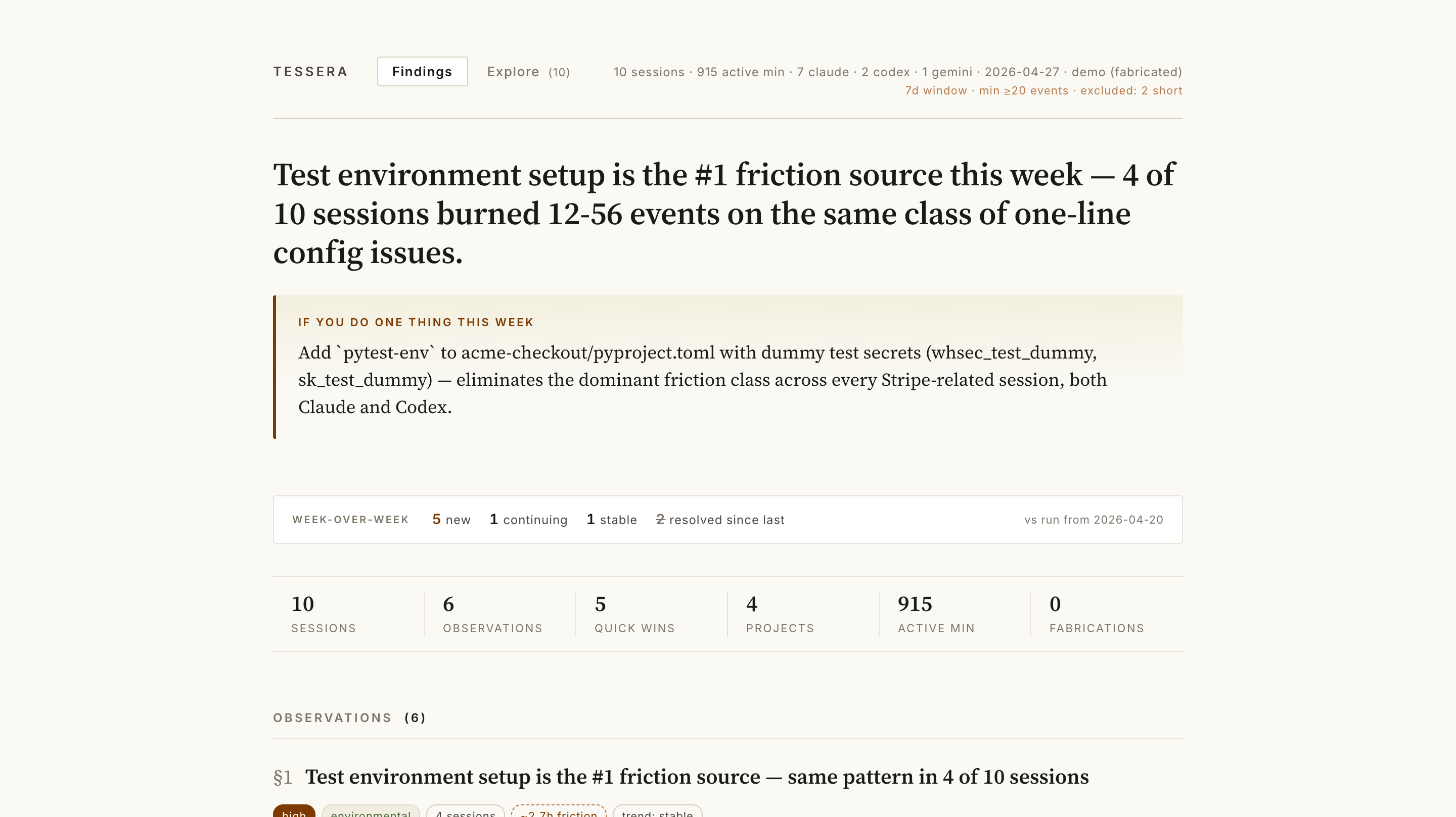 Tessera dashboard — Findings view