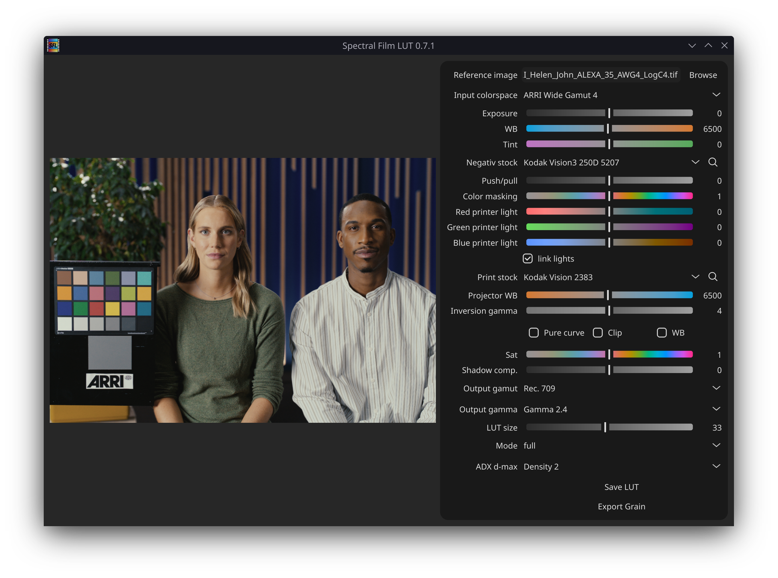 Spectral Film LUT main ui