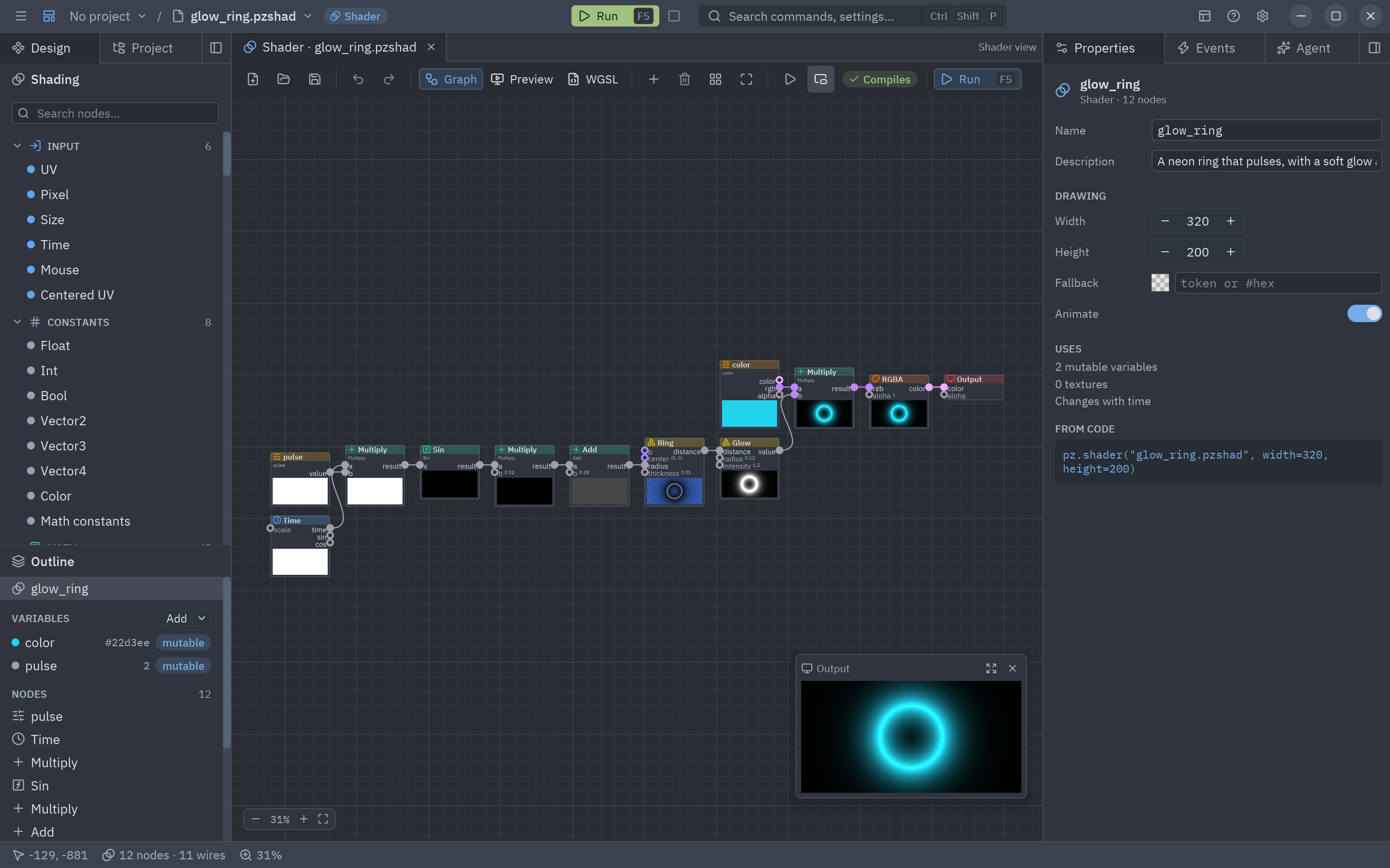 The Shader view with a node graph