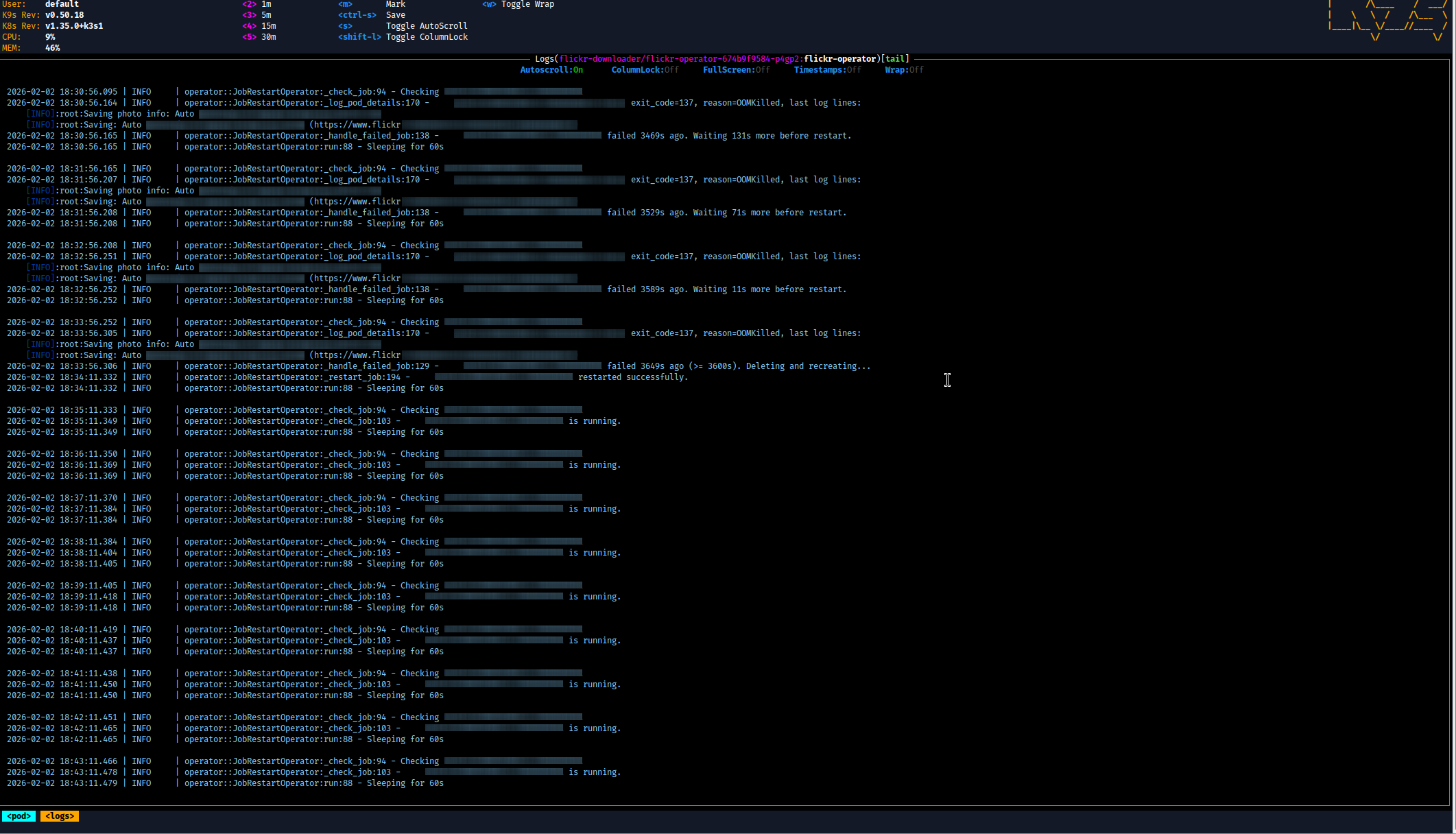 Operator detecting failures and scheduling restarts