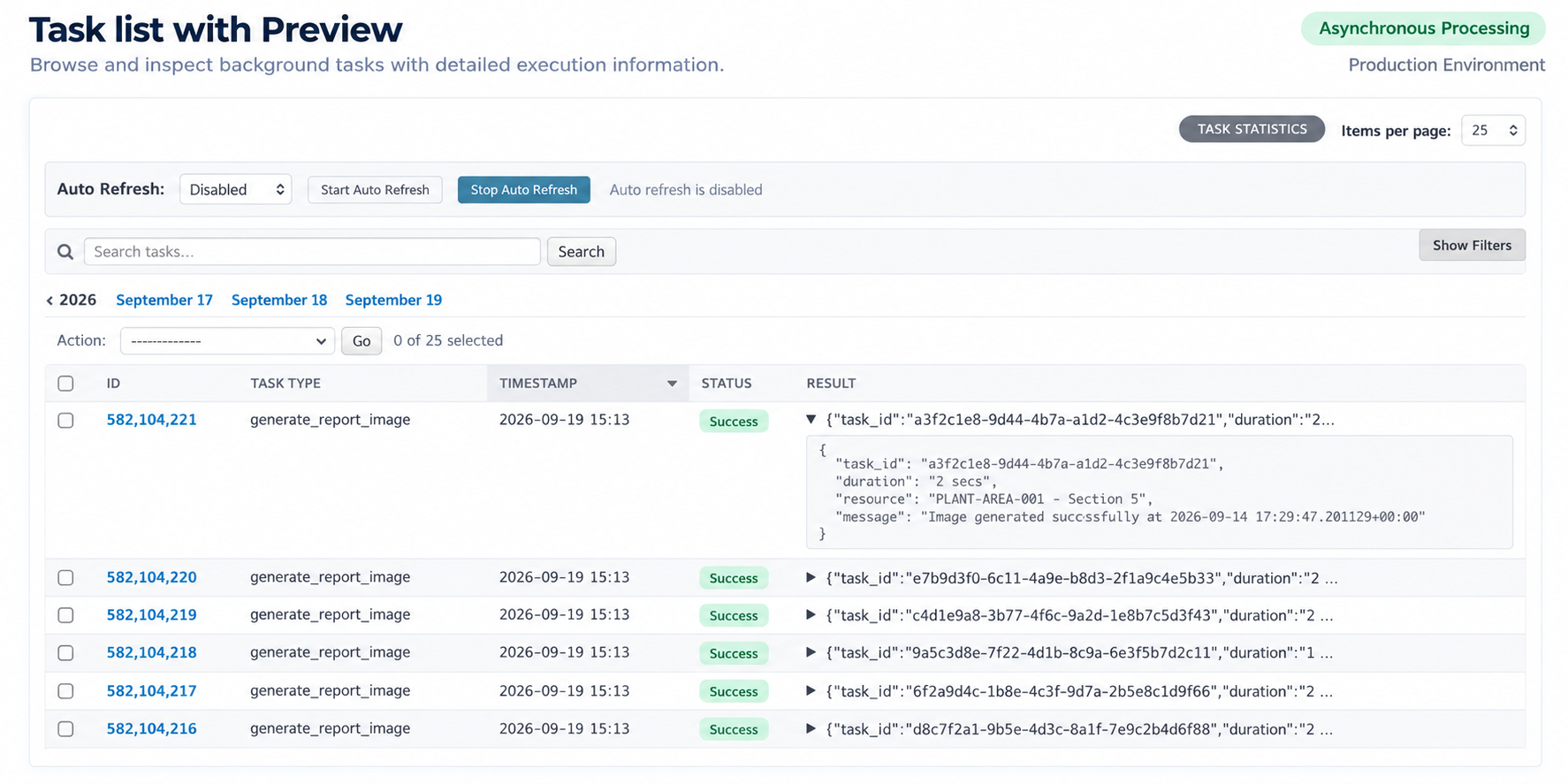 Django Celery Logs task list