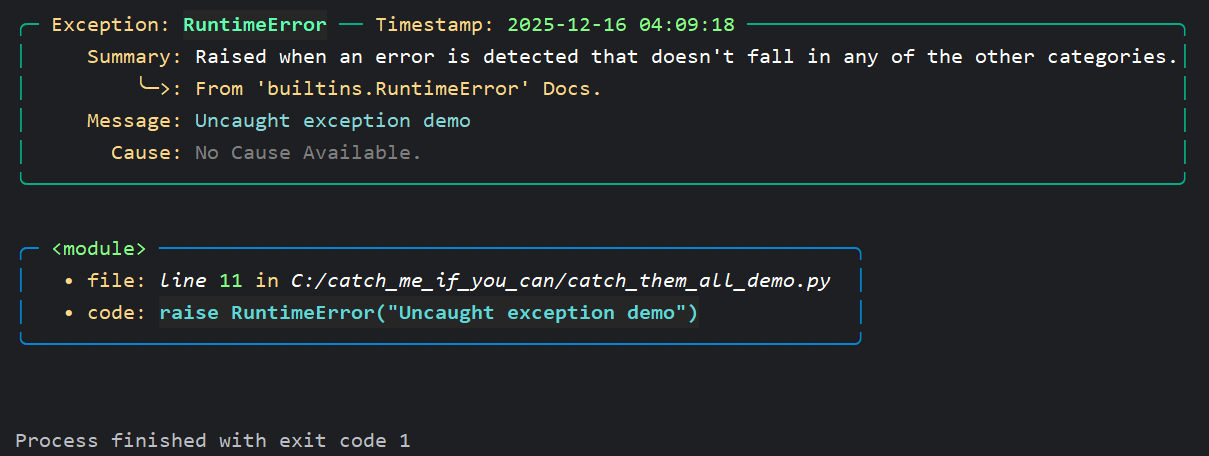 Uncaught RuntimeError with custom dark cyan themed traceback