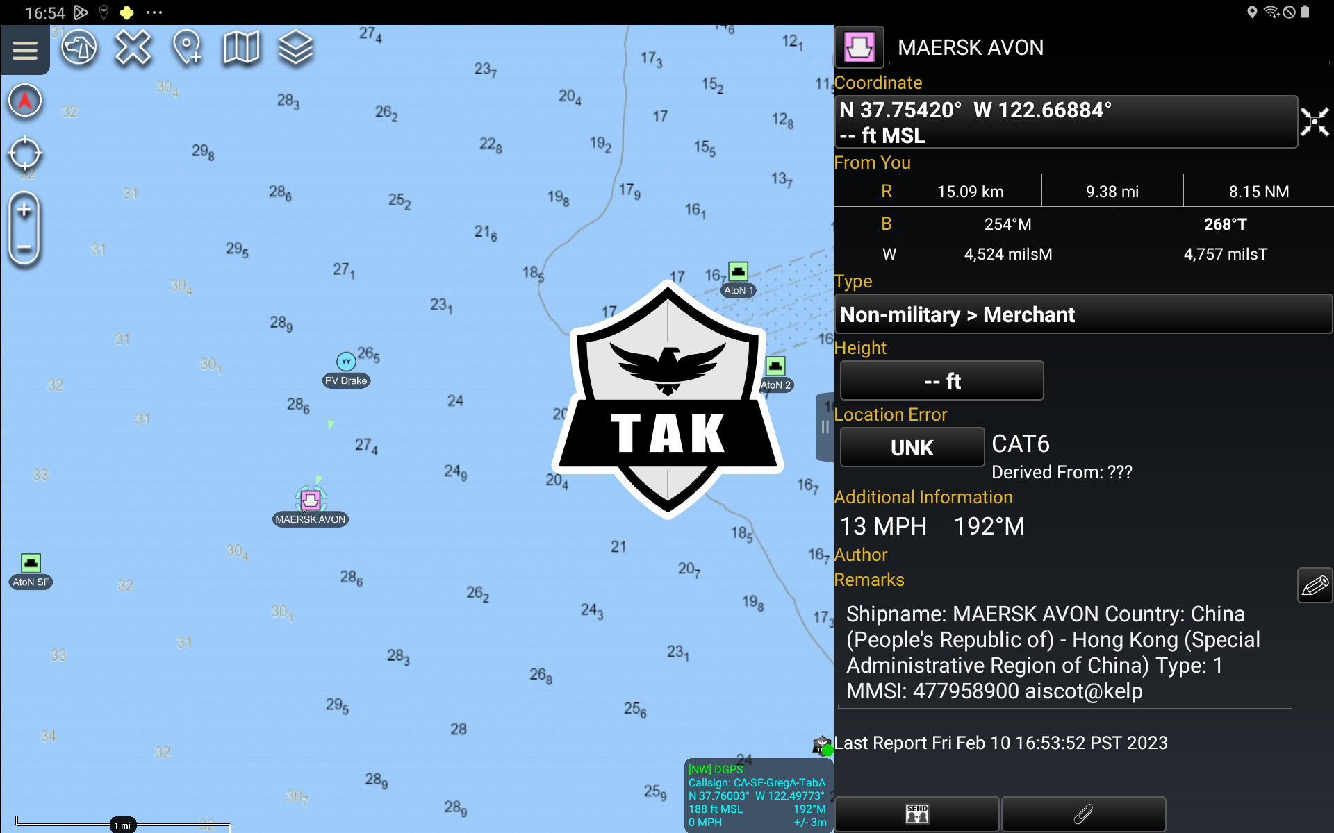 Screenshot of ships in ATAK, via AISCOT.
