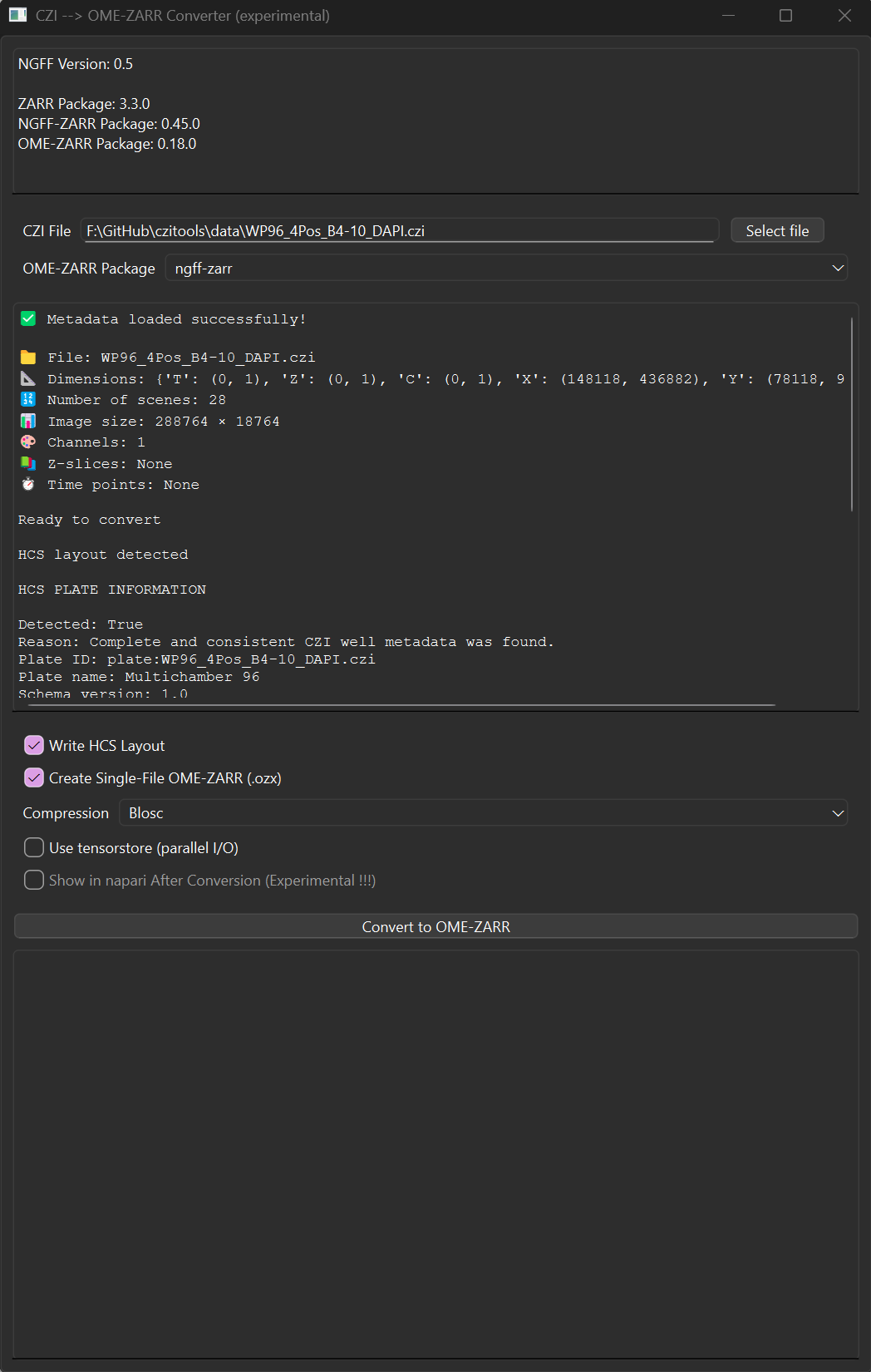 CZI to OME-Zarr converter GUI