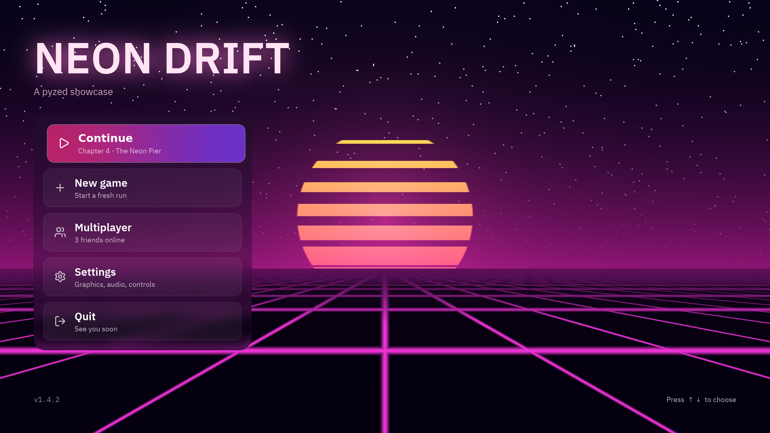 A synthwave main menu