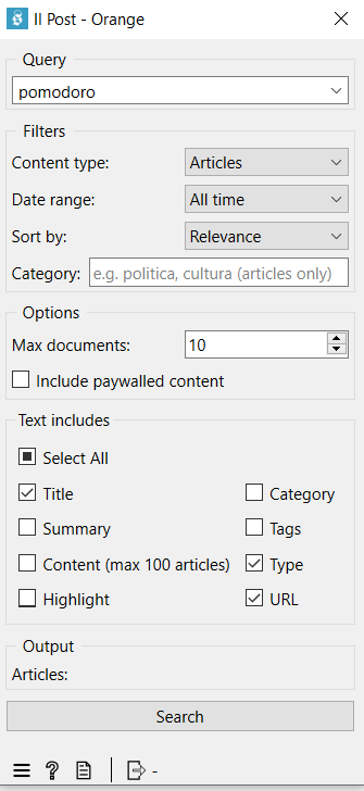 Il Post Orange Widget GUI