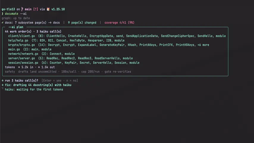 documate generating a repository's docs and gating them from the terminal