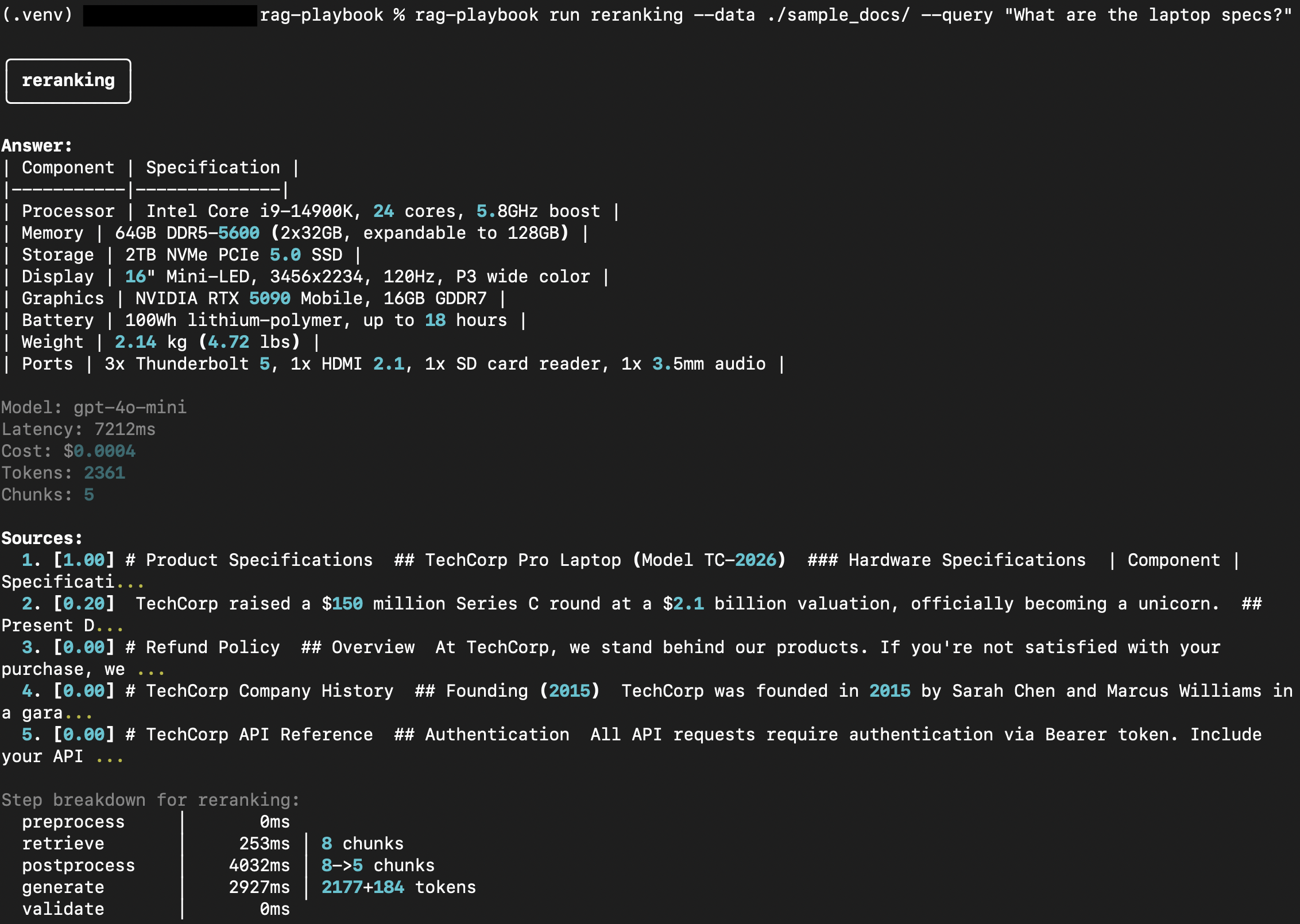 rag-playbook run output