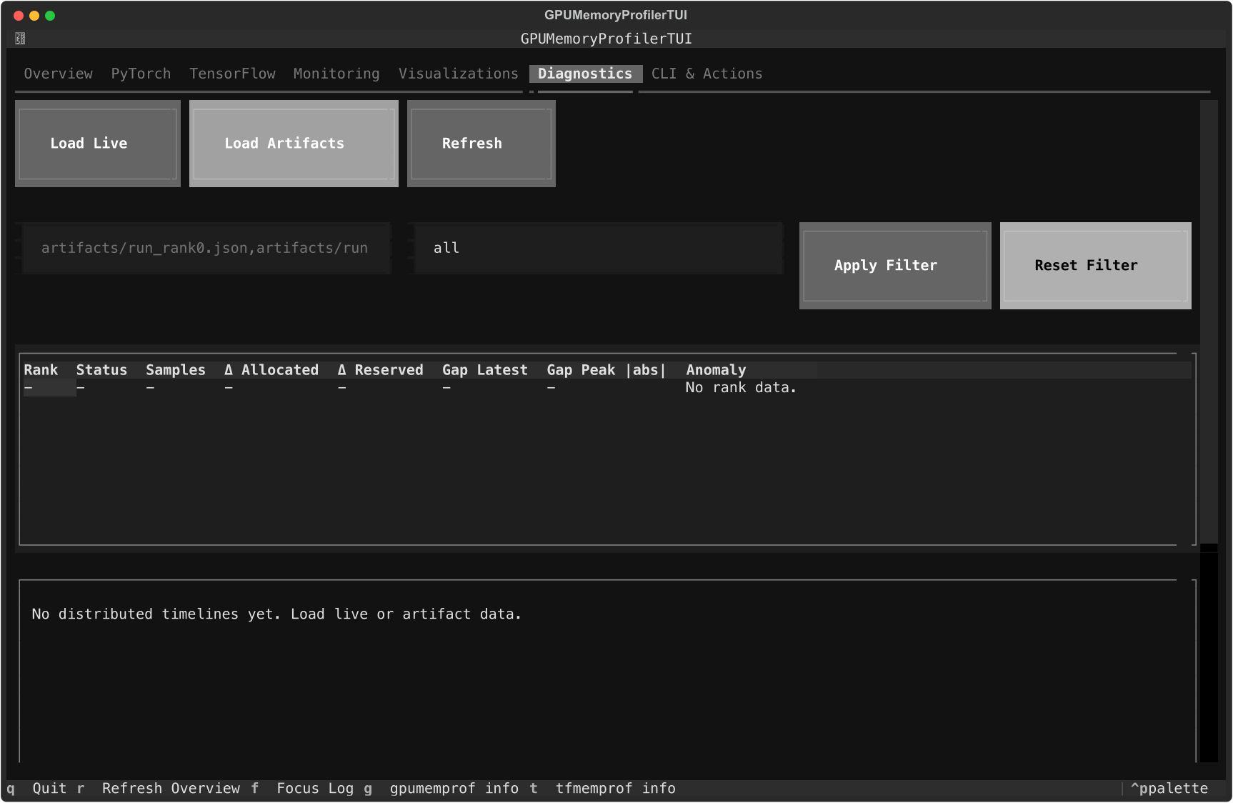 Stormlog diagnostics tab