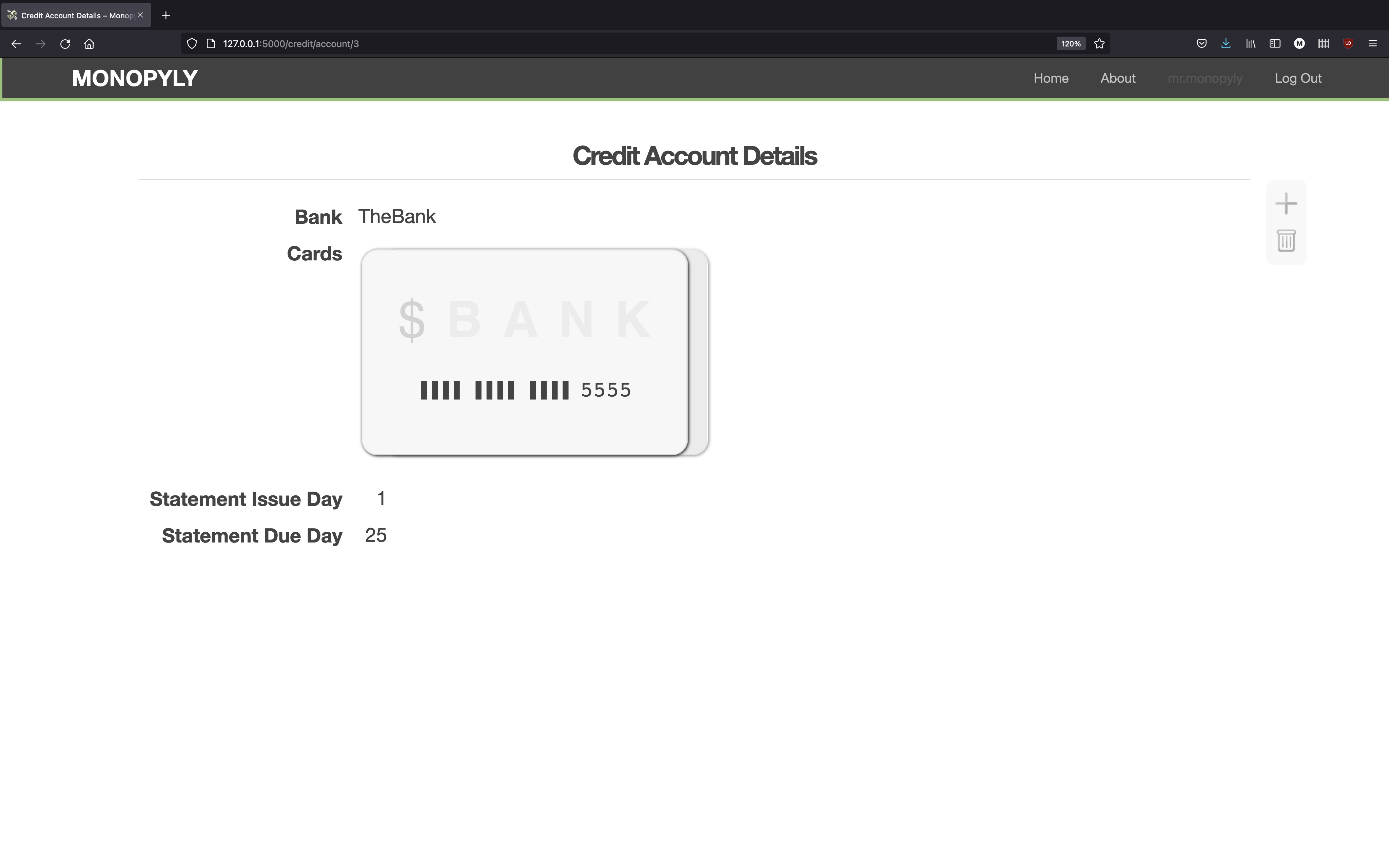 credit account details