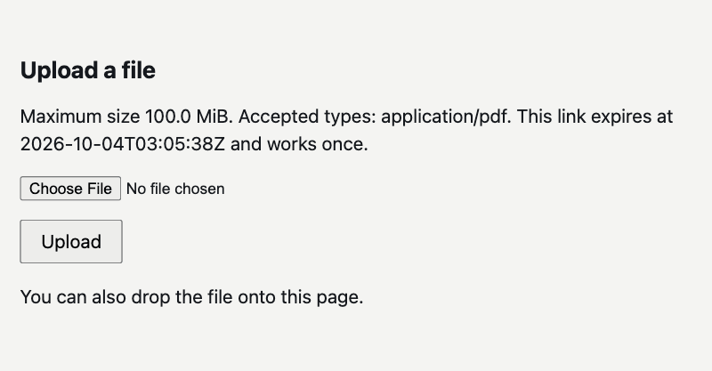 The upload page