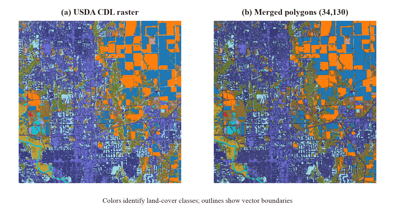 USDA Cropland Data Layer raster and extracted polygons