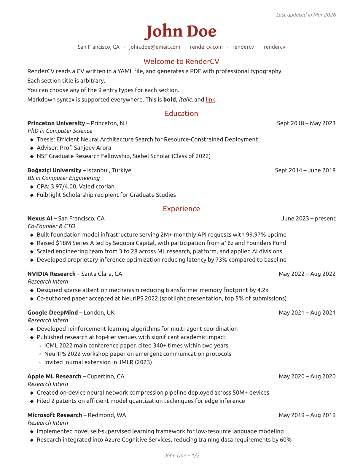 Ember Theme Example of RenderCV