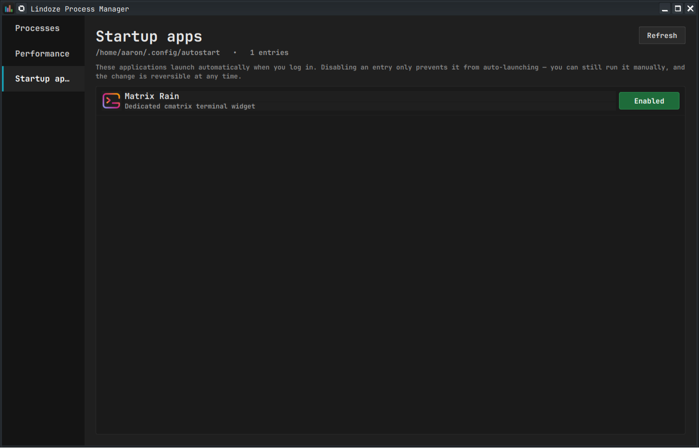 Startup tab
