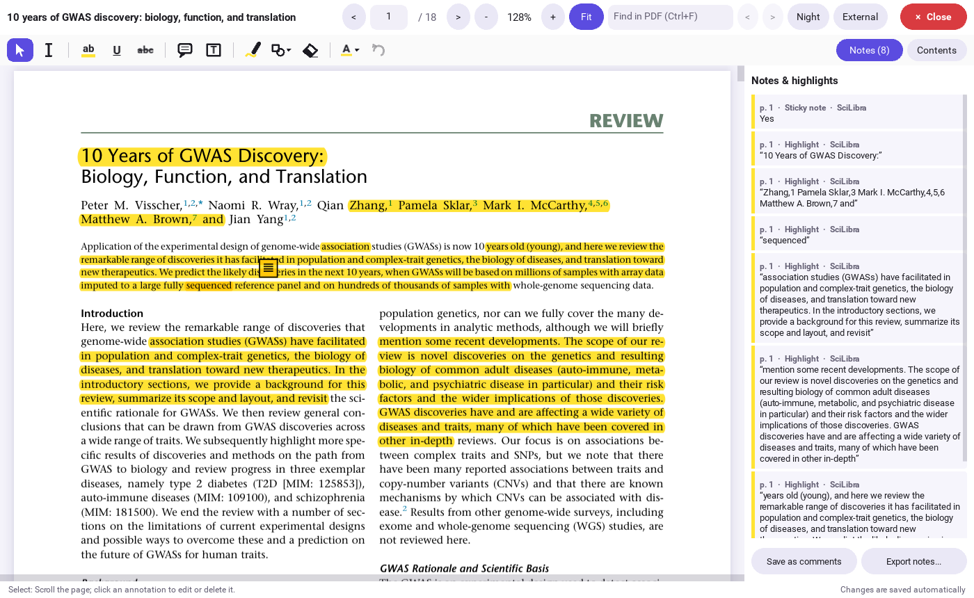 PDF reader with highlights