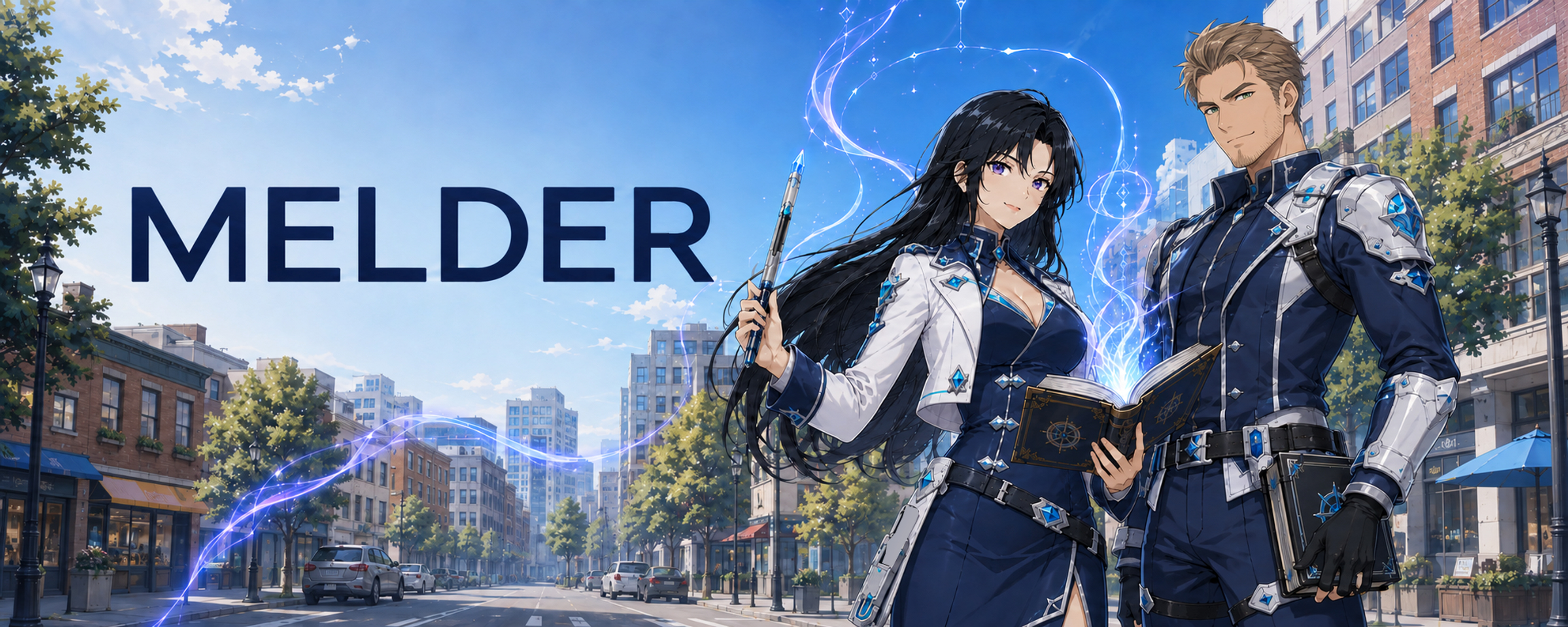 Melder — two mages channeling aether in a modern city