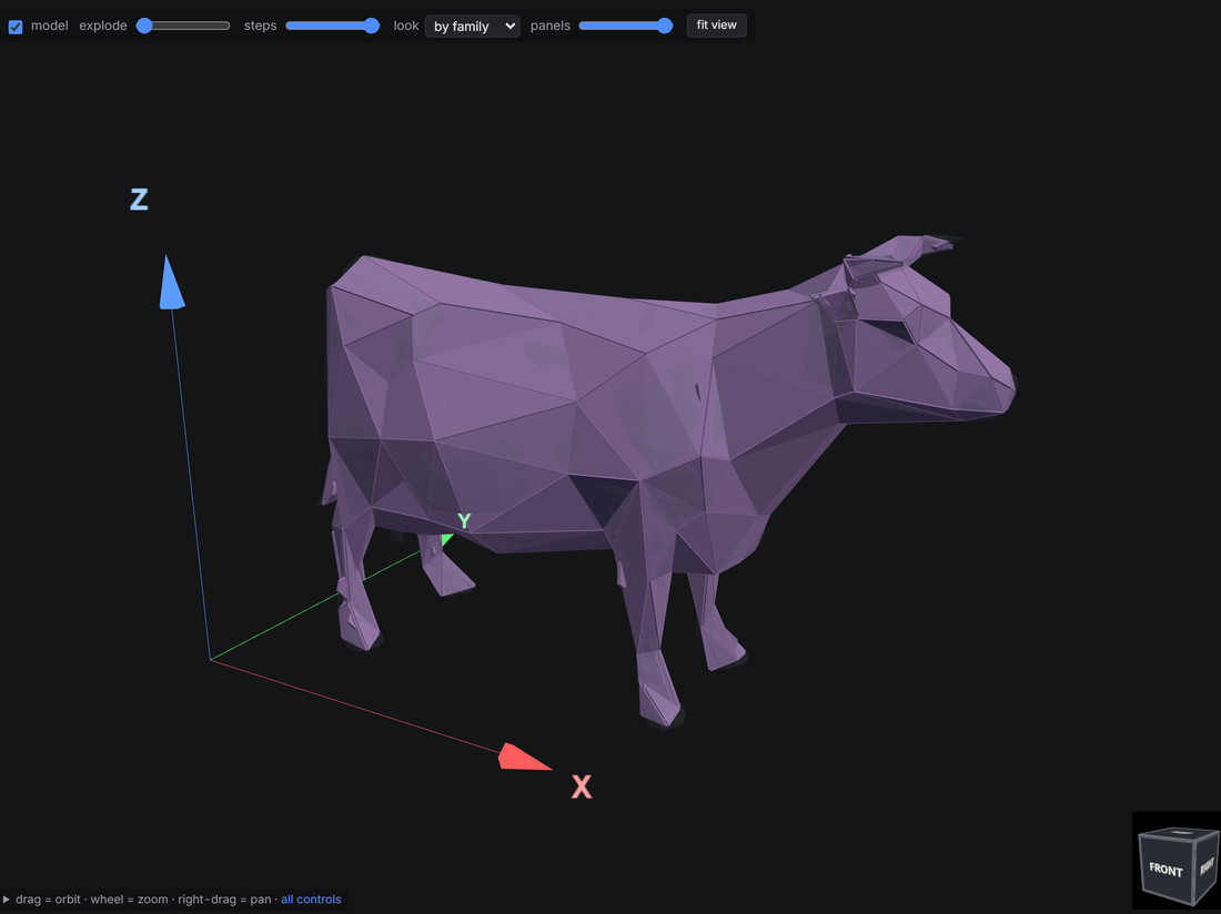 Folded: a surface unfolded into flat panels with score lines