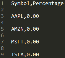 Example of a generated CSV file