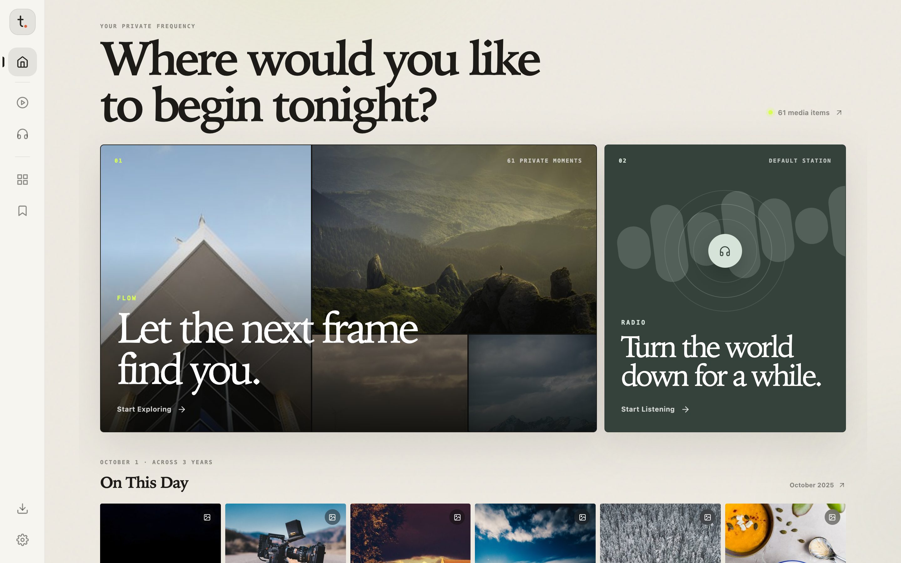 Home on desktop with the On This Day row