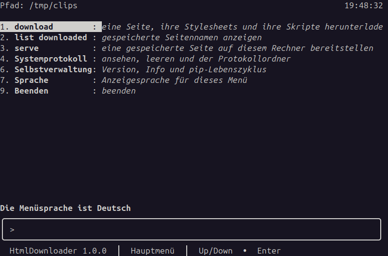 German main menu