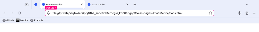 The picker outlining the address bar, labelled #urlbar