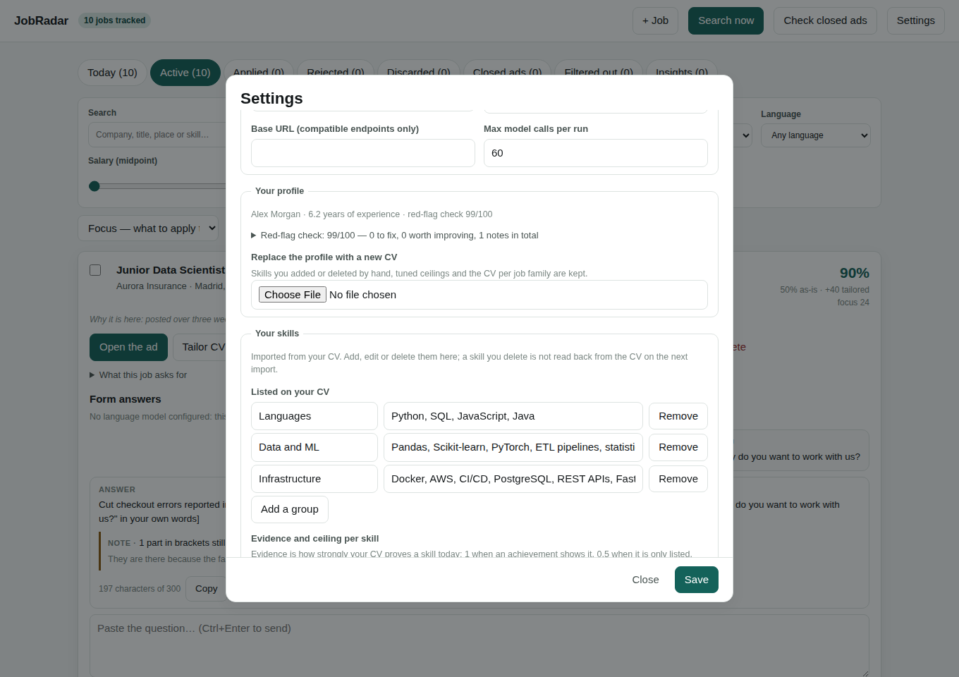 Settings: your skills