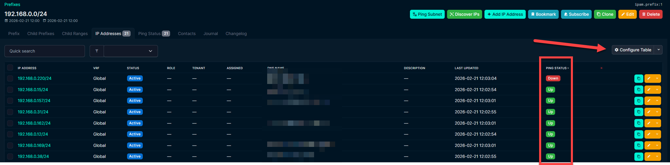 Status badges on IP table