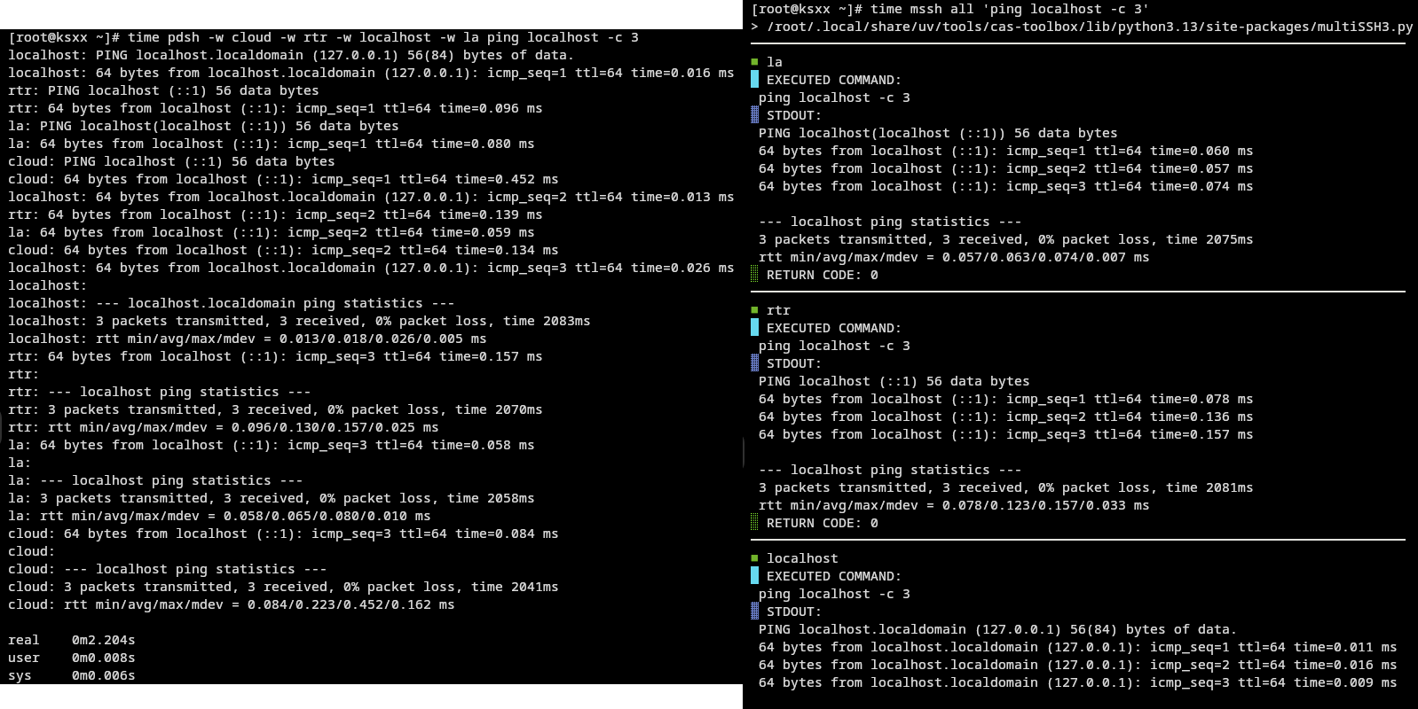 Compared to pdsh output