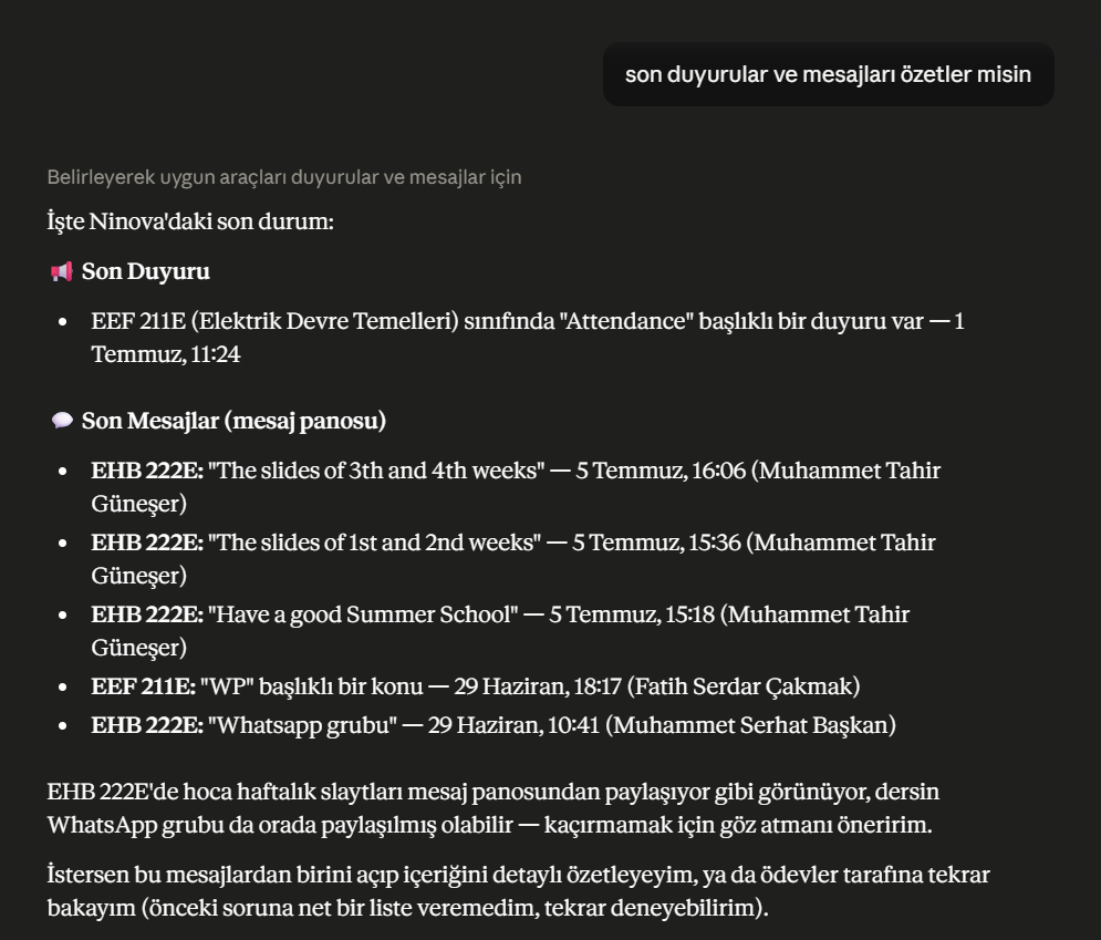 Son duyurular ve mesajlar