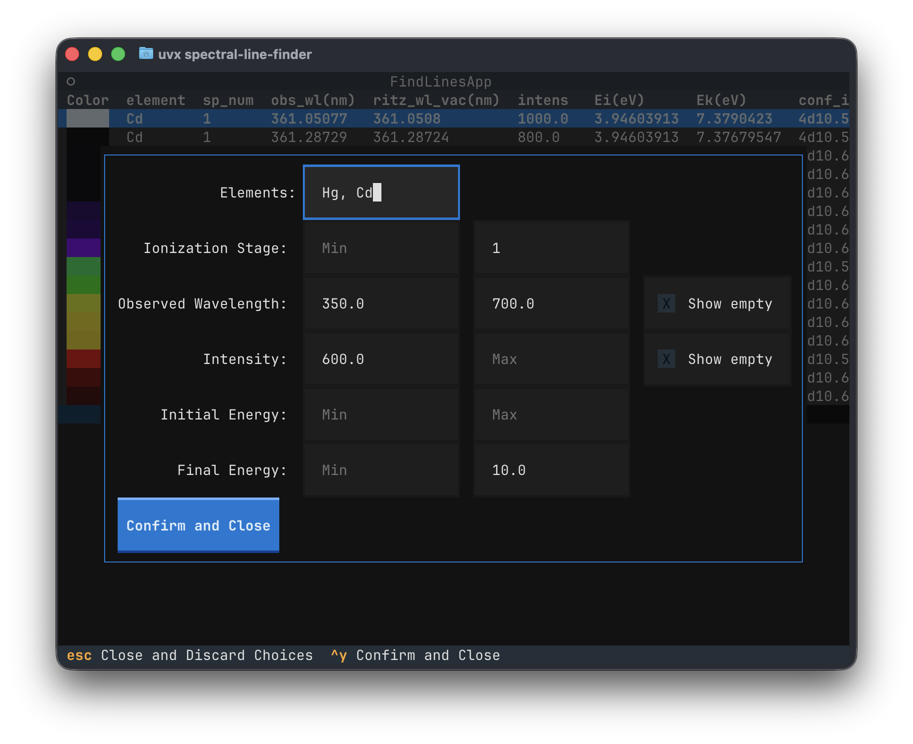 screenshot of filter dialog