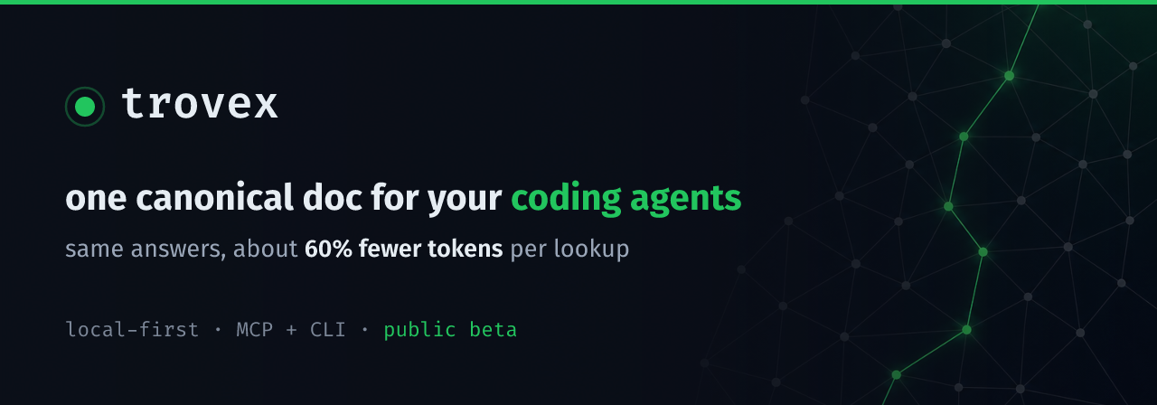 trovex: one canonical doc for your coding agents, ~60% fewer tokens.